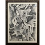 Untitled (Abstract), 1958, ink on paper, initialed "M" and dated lower center, overall (with frame):