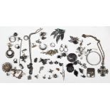 Collection of multi-stone, sterling silver and metal jewelry Including numerous chalcedony, sterling