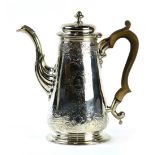 George II sterling silver coffee pot, London, 1740, bears a scripted makers mark of "JP" enclosed in