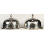 (lot of 2) Corbell and Co. English silver plate meat domes, each having an acorn finial, 6.5"h x