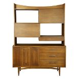 Broyhill Premier "Sculptra" etagere or room divider, the superstructure having two sliding doors,