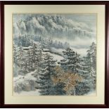 Chinese painting, Snow Landscape (Chinese, 20th century), ink and color on paper, the lower right