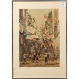Chinatown, watercolor, signed "Ling" lower right, 20th century, overall (with frame): 28.25"h x 19.