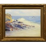 Arthur Whitebear Litts (American, 1878-1968), "Laguna Beach, California," 1939, oil on canvas board,