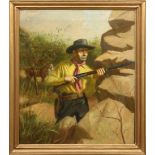 Rifleman, oil on board, initialed "RB" lower right, 20th century, overall (with frame): 29"h x 24.