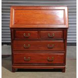 Chinese drop front desk, interior with a drawer and compartments, all above five drawers, 35.5"w