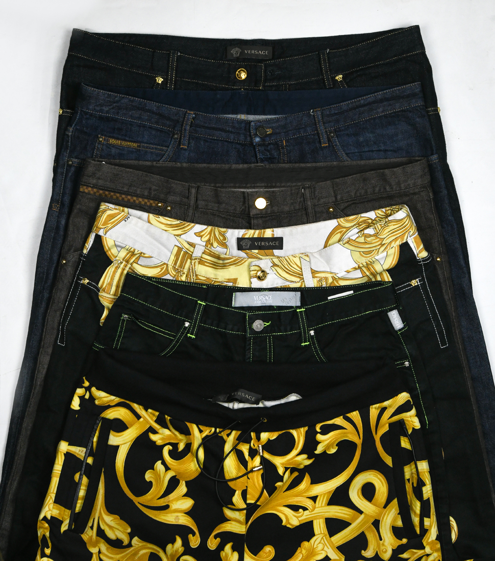 (lot of 13) Versace and Louis Vuitton clothing group, consisting of (2) pairs of Louis Vuitton denim