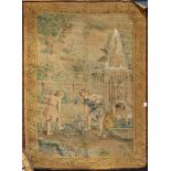 Italian painted scenic tapestry panel, circa 1870, the canvas panel with a hand painted scene