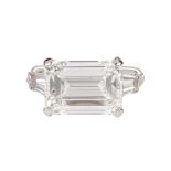 Diamond and platinum ring Featuring (1) emerald-cut diamond weighing 5.69 cts., accompanied by a GIA