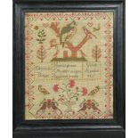 Needlework sampler, executed by Elizabeth Briggs, 19th century, having a floral decorated border