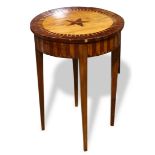 French Louis XVI inlaid walnut and mixed wood occasional table, having a circular top centered
