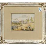 (lot of 2) 19th Century European Landscapes with Figures, color lithographs, unsigned, 20th