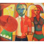 Francis Nnaggenda (Ugandan, b. 1936), Three Figures, 1972, oil on masonite, signed and dated lower