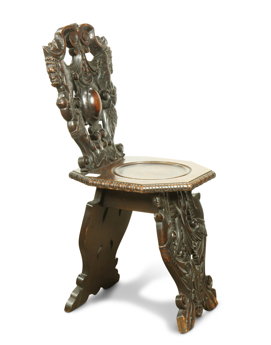 Baroque style carved oak side chair, the seat back decorated with stylized figures, above the - Image 2 of 5