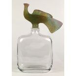 Daum crystal and pate de verre decanter, having a figural stopper of a bird, signed on underside,