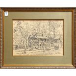 Jack Frost (American, 1915-1997), House in the Country, charcoal drawing, signed lower right,