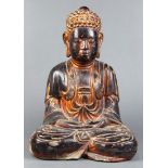Vietnamese gilt lacquered wood Buddha, with a benevolent face, seated in dhyana mudra and asana,17"