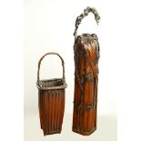 (lot of 2) Japanese ikebana bamboo baskets for flower arrangement: one cylindrical form with a