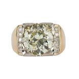 Diamond, 14k yellow and white gold ring Centering (1) old European-cut diamond, weighing 6.85