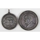 (lot of 2) Silver medal group, consisting of a Harvard Fraternity coin 1885 Delta Kappa Epsilon,