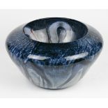 Michael Nourot art glass vase, having a tapered form executed in blue, accented with white and