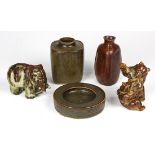 (lot of 5) Danish Modern stoneware group, consisting of (2) Knud Kyhn (Danish, 1880-1969) for