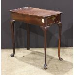 English Queen Anne occasional table, having a rectangular dish top above the single drawer case, and