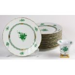 (lot of 14) Herend dinner plates in the green Chinese Bouquet pattern, 10" dia