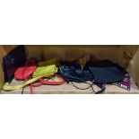 (lot of 9) Group of handbags including in black, yellow and red, together with a pair of sunglasses