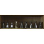 (lot of 9) One shelf of figural stirrups, consisting of (8) Italian examples, each with a hound's