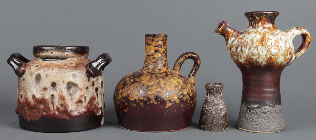 (lot of 6) Art Pottery group including "Fat Lava" examples, a Mobach pitcher with a grey glaze, - Image 3 of 7