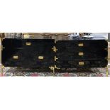 Pair of Moderne black lacquer bureaus, each with flush mount brass hardware, (losses) largest: 26"