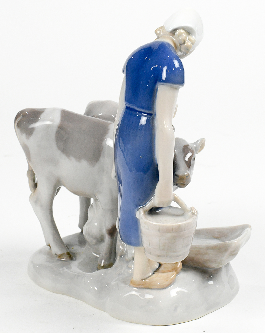 Bing and Grondahl figural sculpture depicting cows at the trough, standing beside a young girl - Image 2 of 3