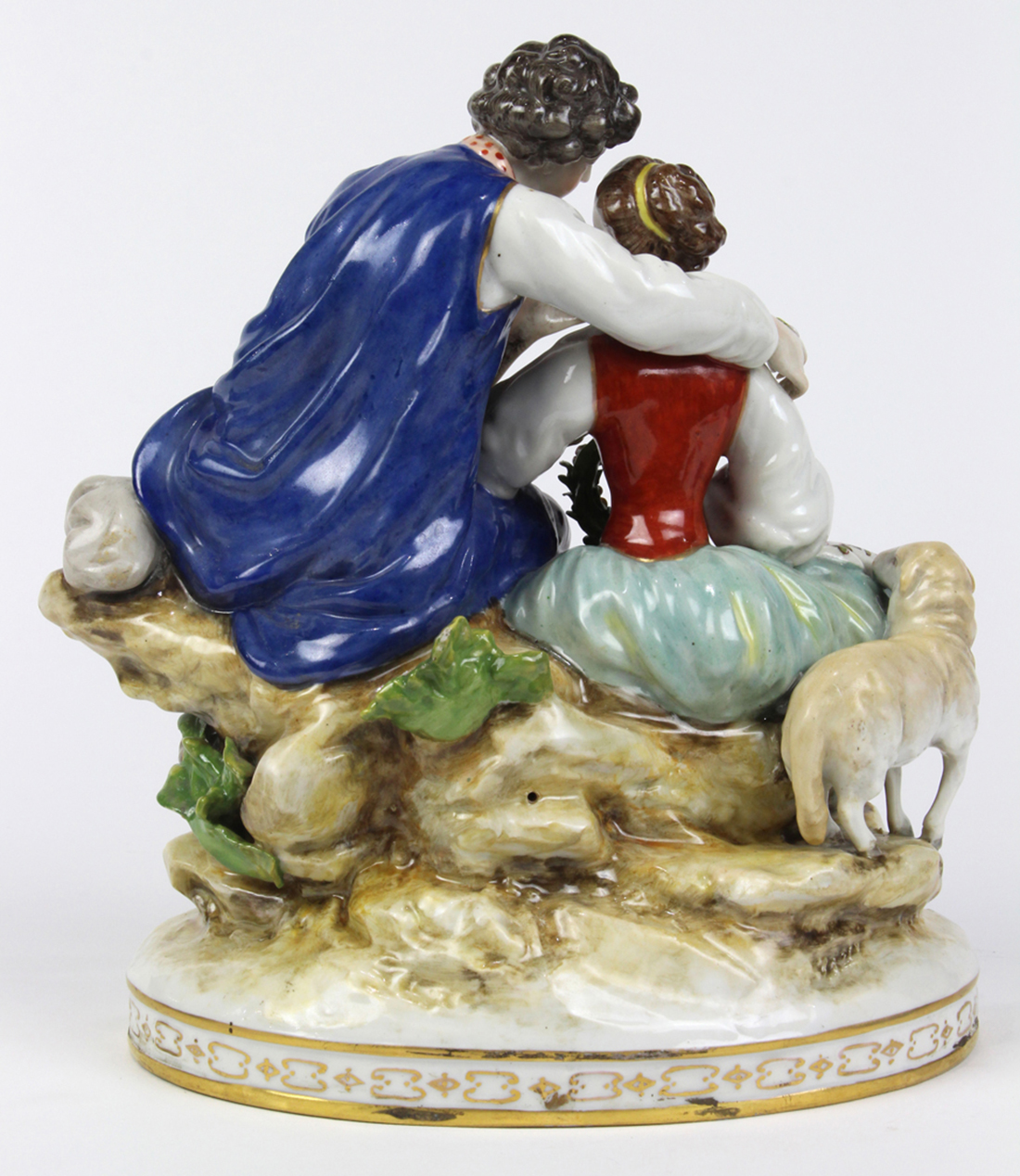 Continental porcelain sculpture depicting a courting couple, depicted seated on a rock form, the - Image 4 of 5