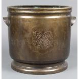 Japanese wire inlaid bronze hibachi, of cylindrical form with base marked, 8.25"h