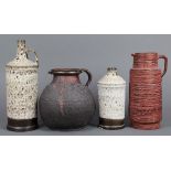 (lot of 4) Mid-Century pottery group, consisting of a large Spara pitcher, executed in red with