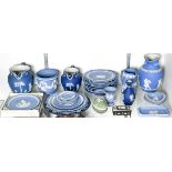 (lot of approx. 35) Wedgwood porcelain jasperware, 20th Century, including pitchers, a tankard,