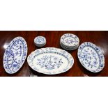 (lot of 18) Meissen Blue Onion table service, consisting of (8) bread plates, (7) soup bowls, and (