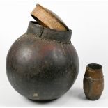 (lot of 2) African Senufo gourd vessel group, 20th Century, the larger of bulbous form with a