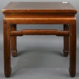 Chinese wooden stool, inset with two panel floating top within a plain edge, above bead edge apron