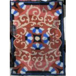 America hooked carpet, circa 1860, executed in aubergine and brick red, 2'11" x 1'11"