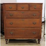 American late Federal chest of drawers, having inlaid fronts and rising on turned legs, 46"h x 42"