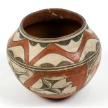 Southwest Zia Olla ceramic vessel, circa 1940, unsigned, 6.25"h x 7.5"dia.