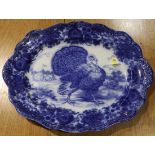 English flow blue turkey platter, 16" x 20"