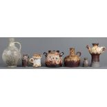 (lot of 6) Art Pottery group including "Fat Lava" examples, a Mobach pitcher with a grey glaze,