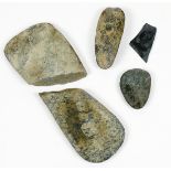 (lot of 5) Stone tool group, largest: 6.75"h