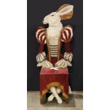 Custom polychrome decorated rabbit chair, overall 59"h x 25"w