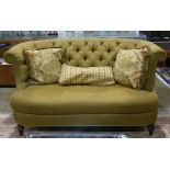 Contemporary Chesterfield style sofa, having a high back, and rising on turned legs, 39"h x 74"w x