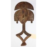 African reliquary, Kota, Gabon, having a carved wood form and applied metal elements, 25"h