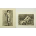 (lot of 2) Elizabeth Daniels (American, 1896-1981), Nude Woman on Floor and Standing Nude,